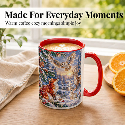 #pl[15oz|Red] Winter Woodland Coffee Mug, Wildlife Mug, Ceramic Cup