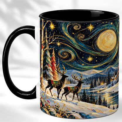 #pl[11oz|Black] Starry Winter Deer Coffee Mug, Celestial Mug, Ceramic Cup