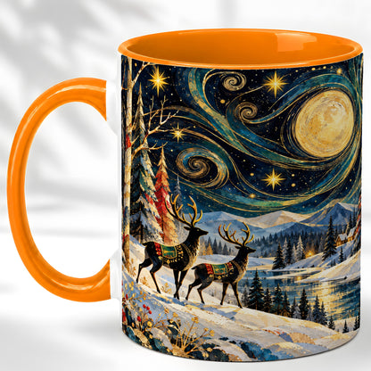 #pl[11oz|Orange] Starry Winter Deer Coffee Mug, Celestial Mug, Ceramic Cup