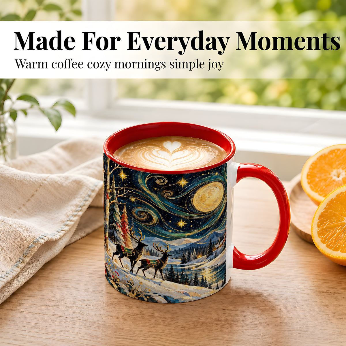 #pl[11oz|Red] Starry Winter Deer Coffee Mug, Celestial Mug, Ceramic Cup