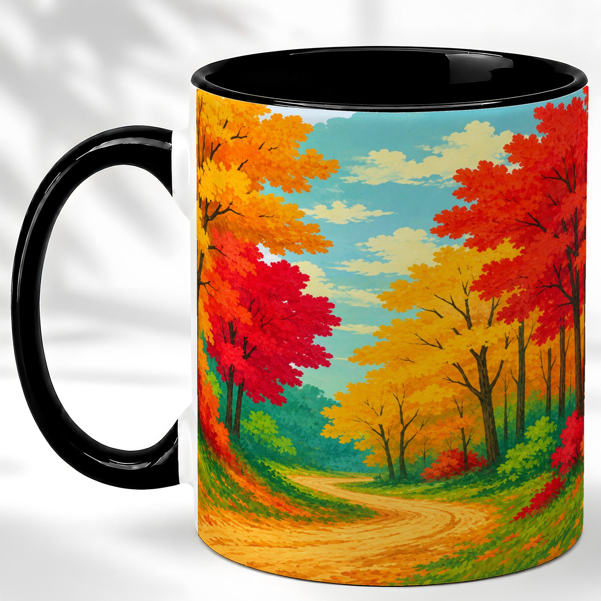 #pl[11oz|Black] Autumn Forest Coffee Mug, Fall Foliage Mug, Ceramic Cup