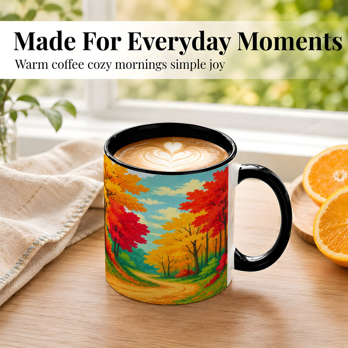#pl[11oz|Black] Autumn Forest Coffee Mug, Fall Foliage Mug, Ceramic Cup