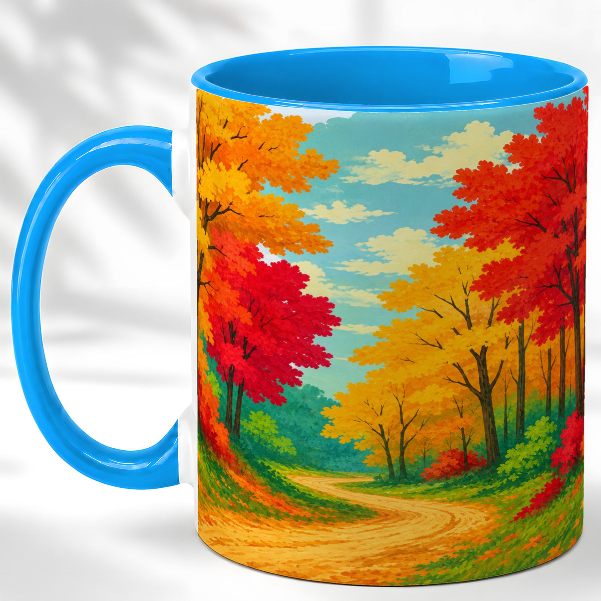 #pl[11oz|Blue] Autumn Forest Coffee Mug, Fall Foliage Mug, Ceramic Cup