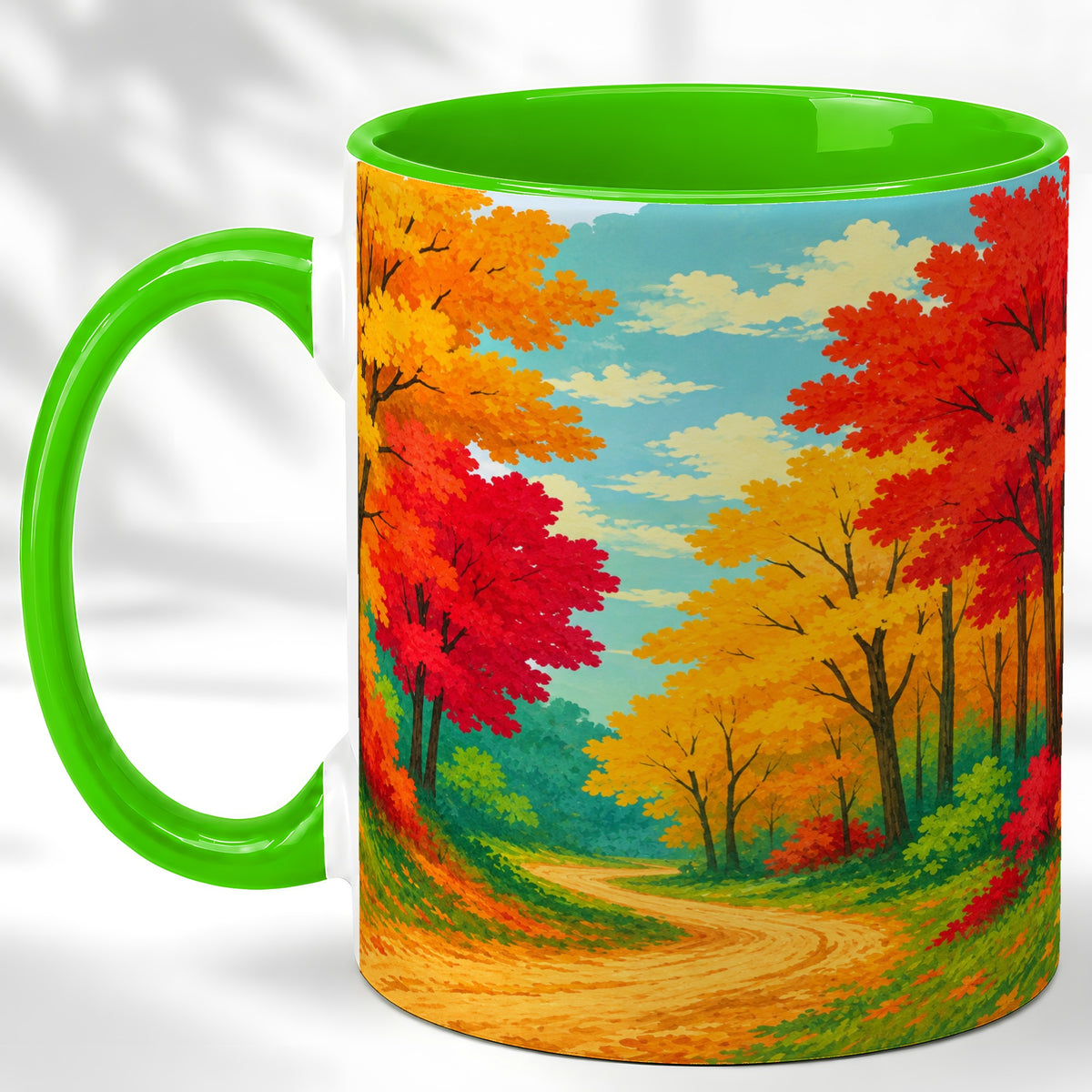 #pl[11oz|Green] Autumn Forest Coffee Mug, Fall Foliage Mug, Ceramic Cup