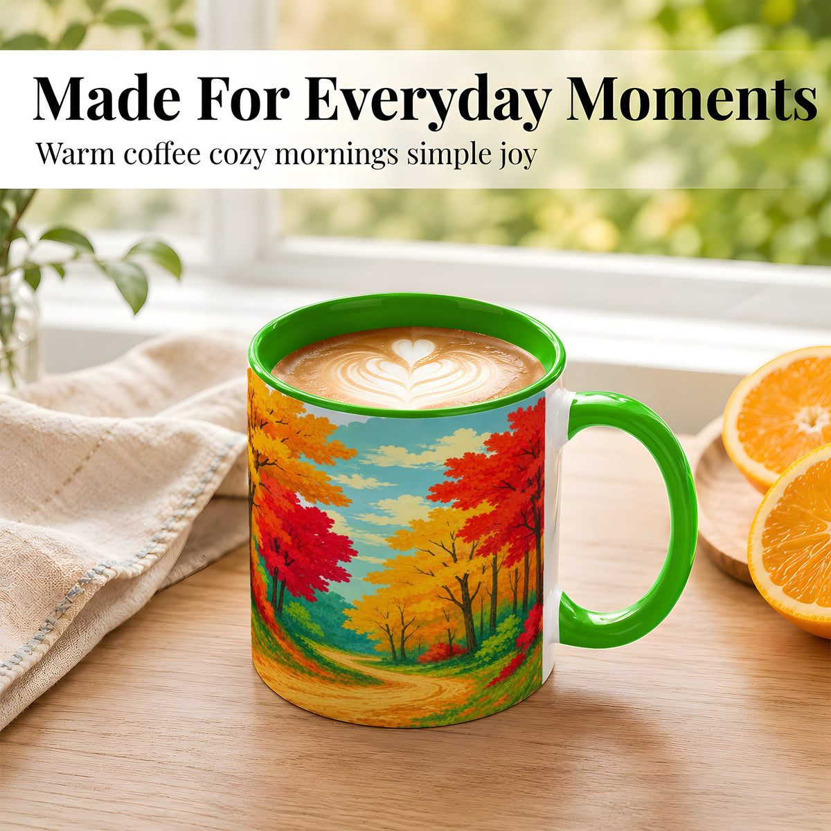 #pl[11oz|Green] Autumn Forest Coffee Mug, Fall Foliage Mug, Ceramic Cup