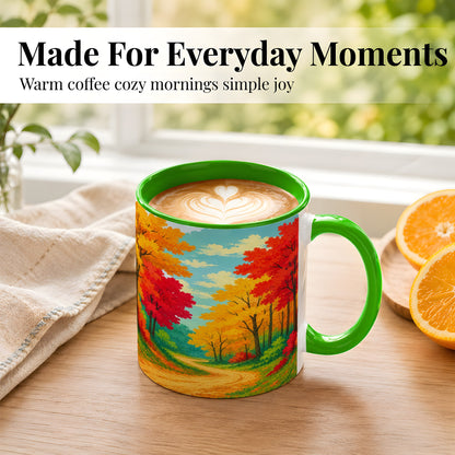 #pl[11oz|Green] Autumn Forest Coffee Mug, Fall Foliage Mug, Ceramic Cup