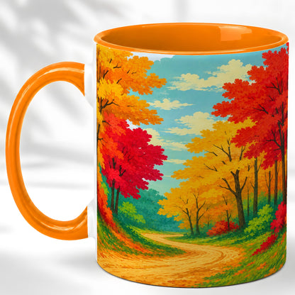 #pl[11oz|Orange] Autumn Forest Coffee Mug, Fall Foliage Mug, Ceramic Cup