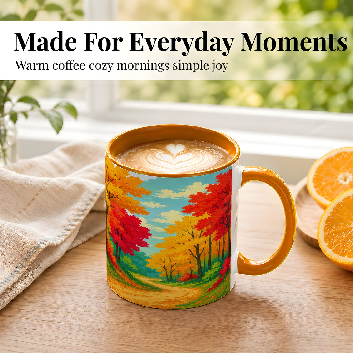 #pl[11oz|Orange] Autumn Forest Coffee Mug, Fall Foliage Mug, Ceramic Cup