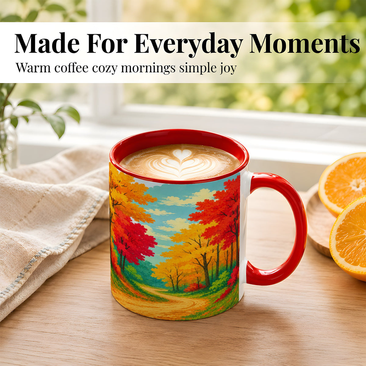 #pl[11oz|Red] Autumn Forest Coffee Mug, Fall Foliage Mug, Ceramic Cup