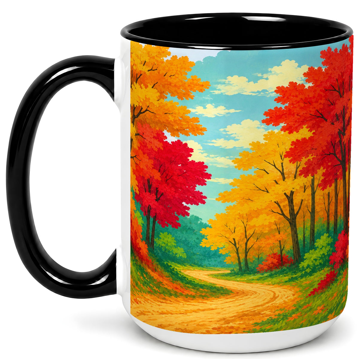 #pl[15oz|Black] Autumn Forest Coffee Mug, Fall Foliage Mug, Ceramic Cup