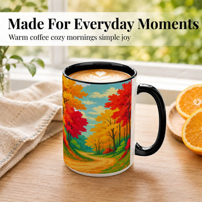 #pl[15oz|Black] Autumn Forest Coffee Mug, Fall Foliage Mug, Ceramic Cup