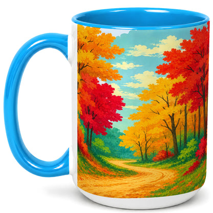 #pl[15oz|Blue] Autumn Forest Coffee Mug, Fall Foliage Mug, Ceramic Cup