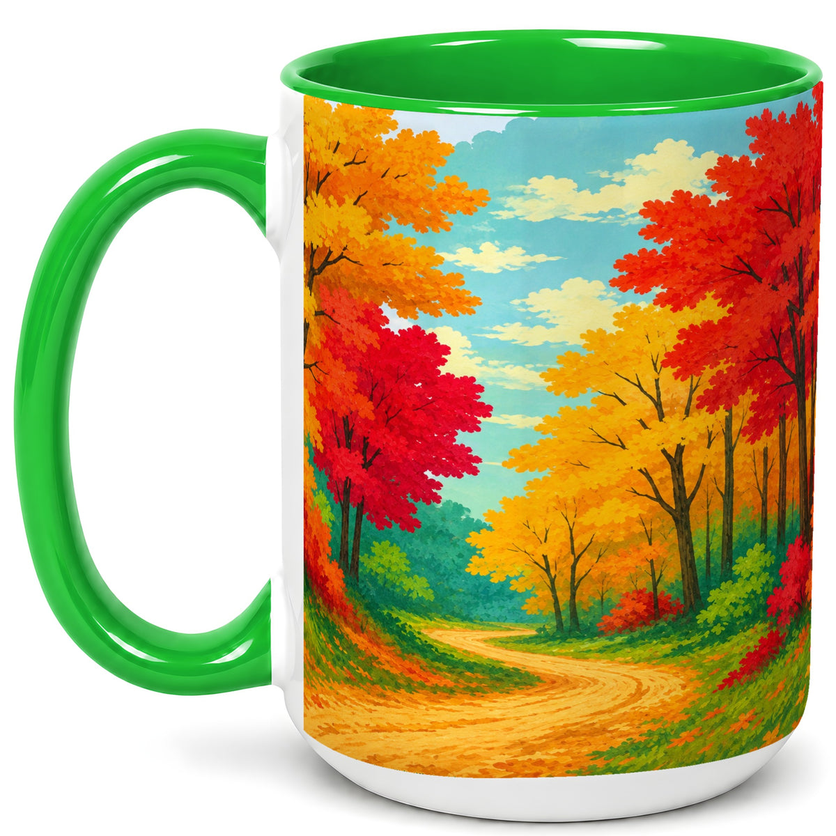 #pl[15oz|Green] Autumn Forest Coffee Mug, Fall Foliage Mug, Ceramic Cup