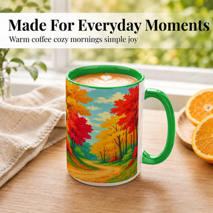 #pl[15oz|Green] Autumn Forest Coffee Mug, Fall Foliage Mug, Ceramic Cup