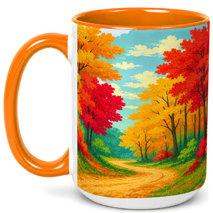 #pl[15oz|Orange] Autumn Forest Coffee Mug, Fall Foliage Mug, Ceramic Cup