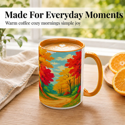 #pl[15oz|Orange] Autumn Forest Coffee Mug, Fall Foliage Mug, Ceramic Cup