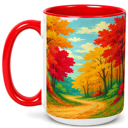 #pl[15oz|Red] Autumn Forest Coffee Mug, Fall Foliage Mug, Ceramic Cup