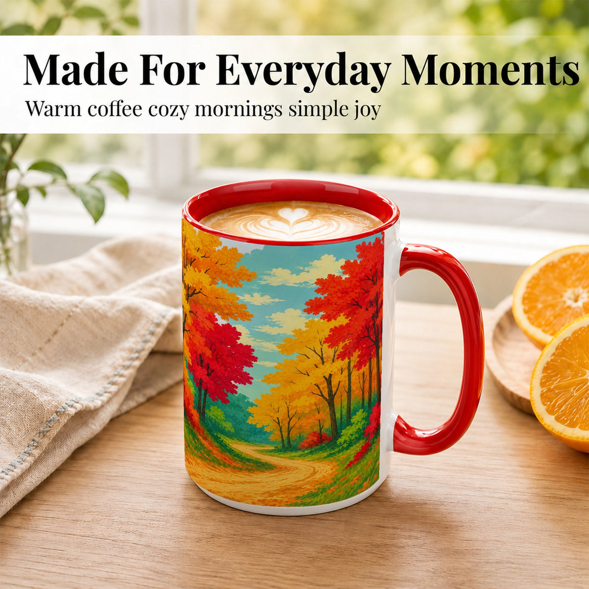 #pl[15oz|Red] Autumn Forest Coffee Mug, Fall Foliage Mug, Ceramic Cup