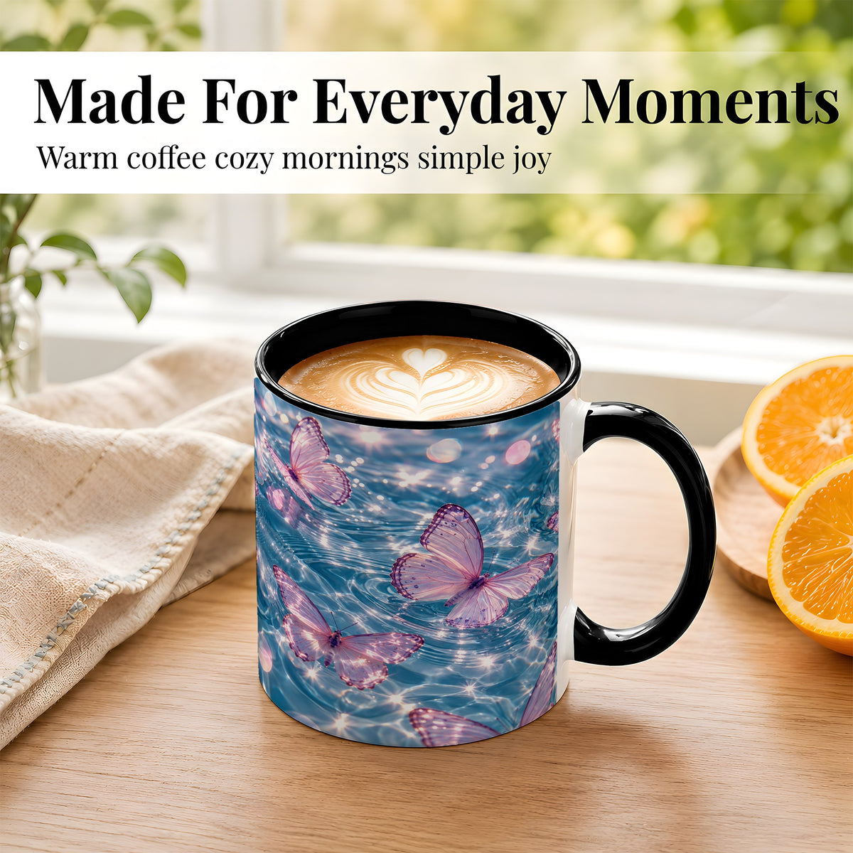 #pl[11oz|Black] Pink Butterfly Water Coffee Mug, Butterfly Mug, Ceramic Cup