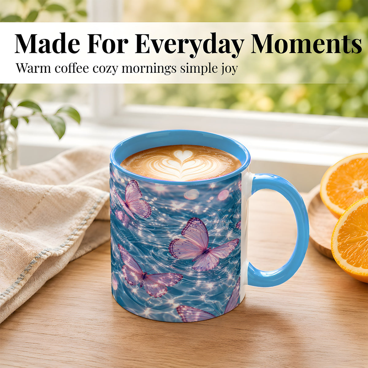 #pl[11oz|Blue] Pink Butterfly Water Coffee Mug, Butterfly Mug, Ceramic Cup