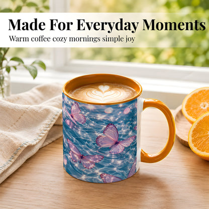 #pl[11oz|Orange] Pink Butterfly Water Coffee Mug, Butterfly Mug, Ceramic Cup