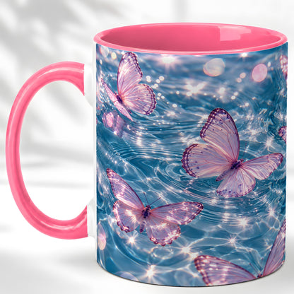 #pl[11oz|Pink] Pink Butterfly Water Coffee Mug, Butterfly Mug, Ceramic Cup