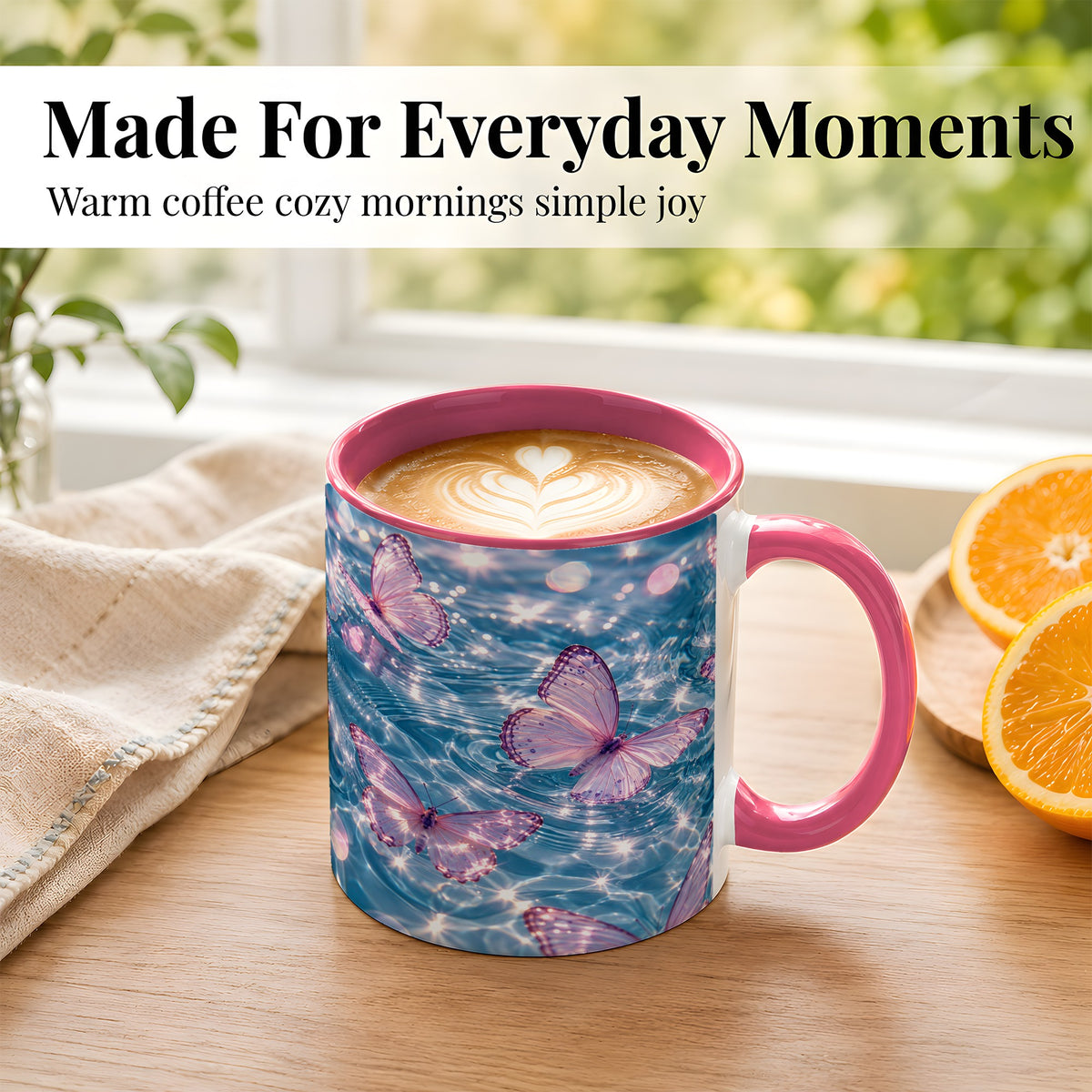 #pl[11oz|Pink] Pink Butterfly Water Coffee Mug, Butterfly Mug, Ceramic Cup