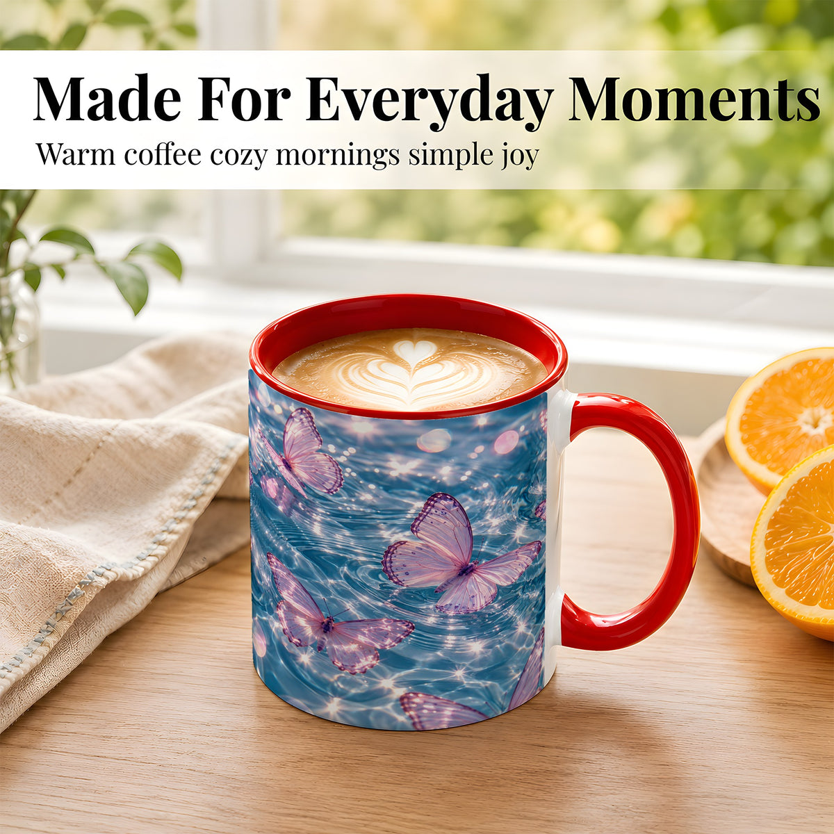 #pl[11oz|Red] Pink Butterfly Water Coffee Mug, Butterfly Mug, Ceramic Cup