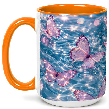 #pl[15oz|Orange] Pink Butterfly Water Coffee Mug, Butterfly Mug, Ceramic Cup