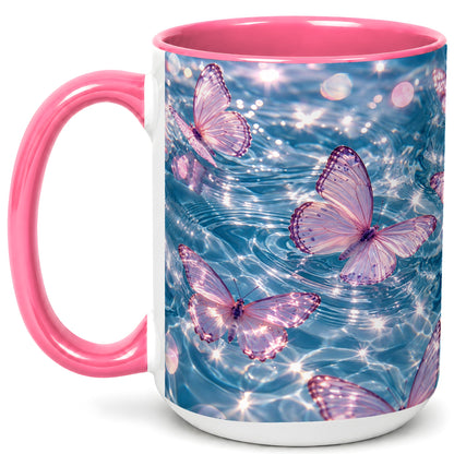 #pl[15oz|Pink] Pink Butterfly Water Coffee Mug, Butterfly Mug, Ceramic Cup