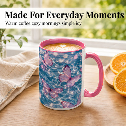 #pl[15oz|Pink] Pink Butterfly Water Coffee Mug, Butterfly Mug, Ceramic Cup