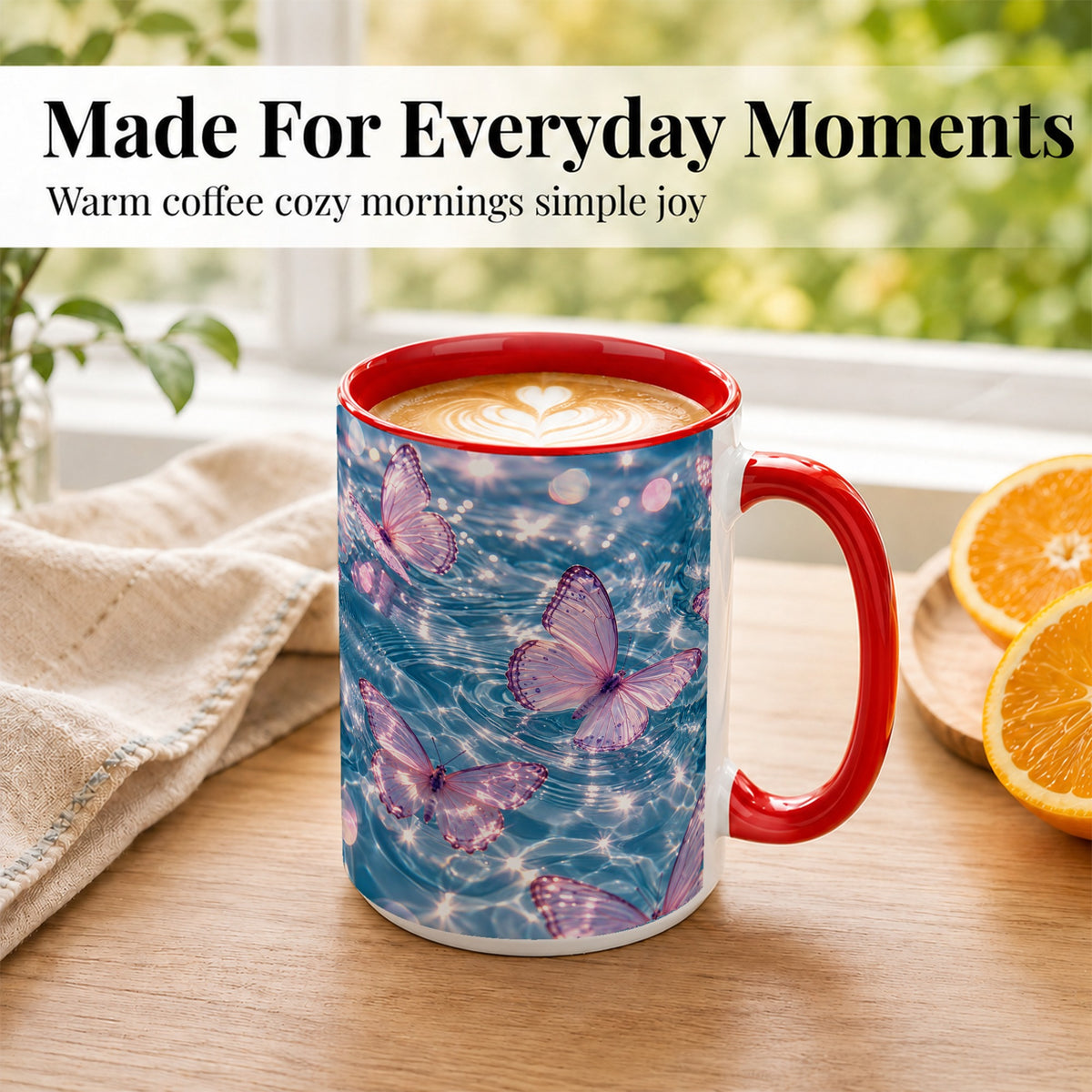 #pl[15oz|Red] Pink Butterfly Water Coffee Mug, Butterfly Mug, Ceramic Cup