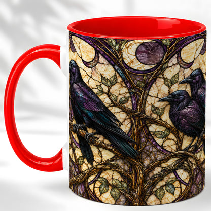 Raven Moon Coffee Mug, Stained Glass Raven Mug, Ceramic Cup