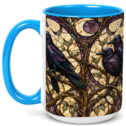 #pl[15oz|Blue] Raven Moon Coffee Mug, Stained Glass Raven Mug, Ceramic Cup