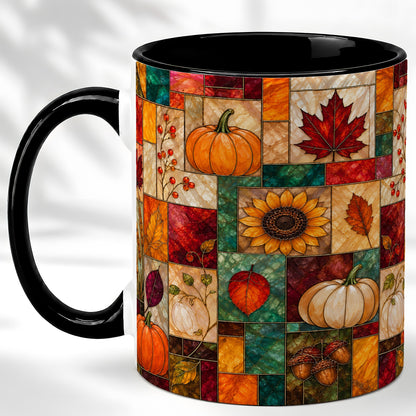 #pl[11oz|Black] Autumn Harvest Coffee Mug, Pumpkin Leaf Mug, Ceramic Cup