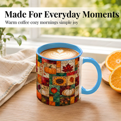 #pl[11oz|Blue] Autumn Harvest Coffee Mug, Pumpkin Leaf Mug, Ceramic Cup