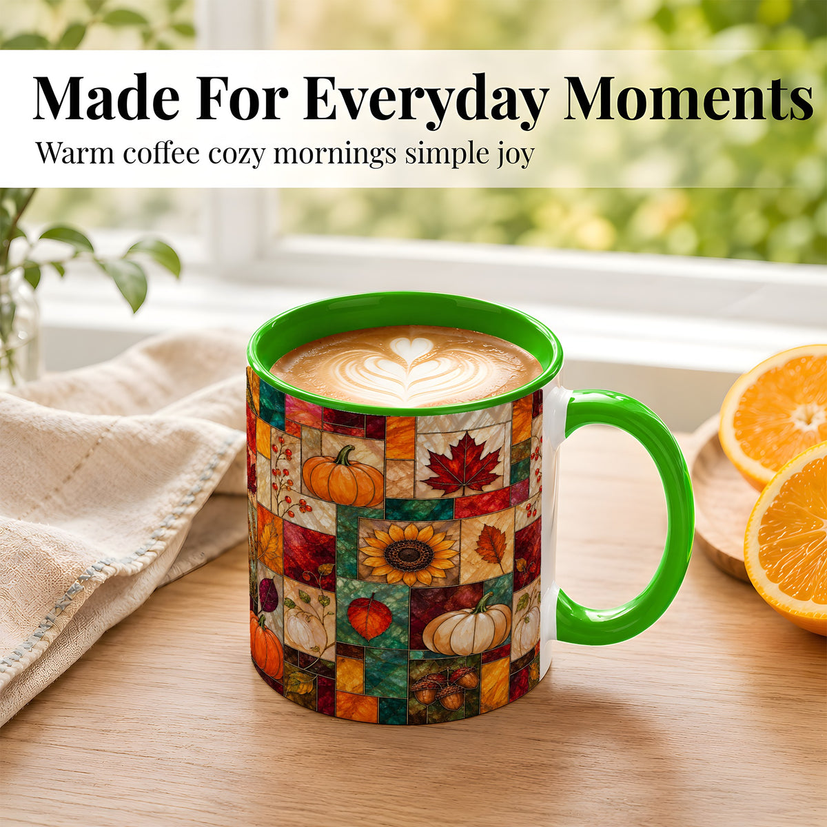 #pl[11oz|Green] Autumn Harvest Coffee Mug, Pumpkin Leaf Mug, Ceramic Cup