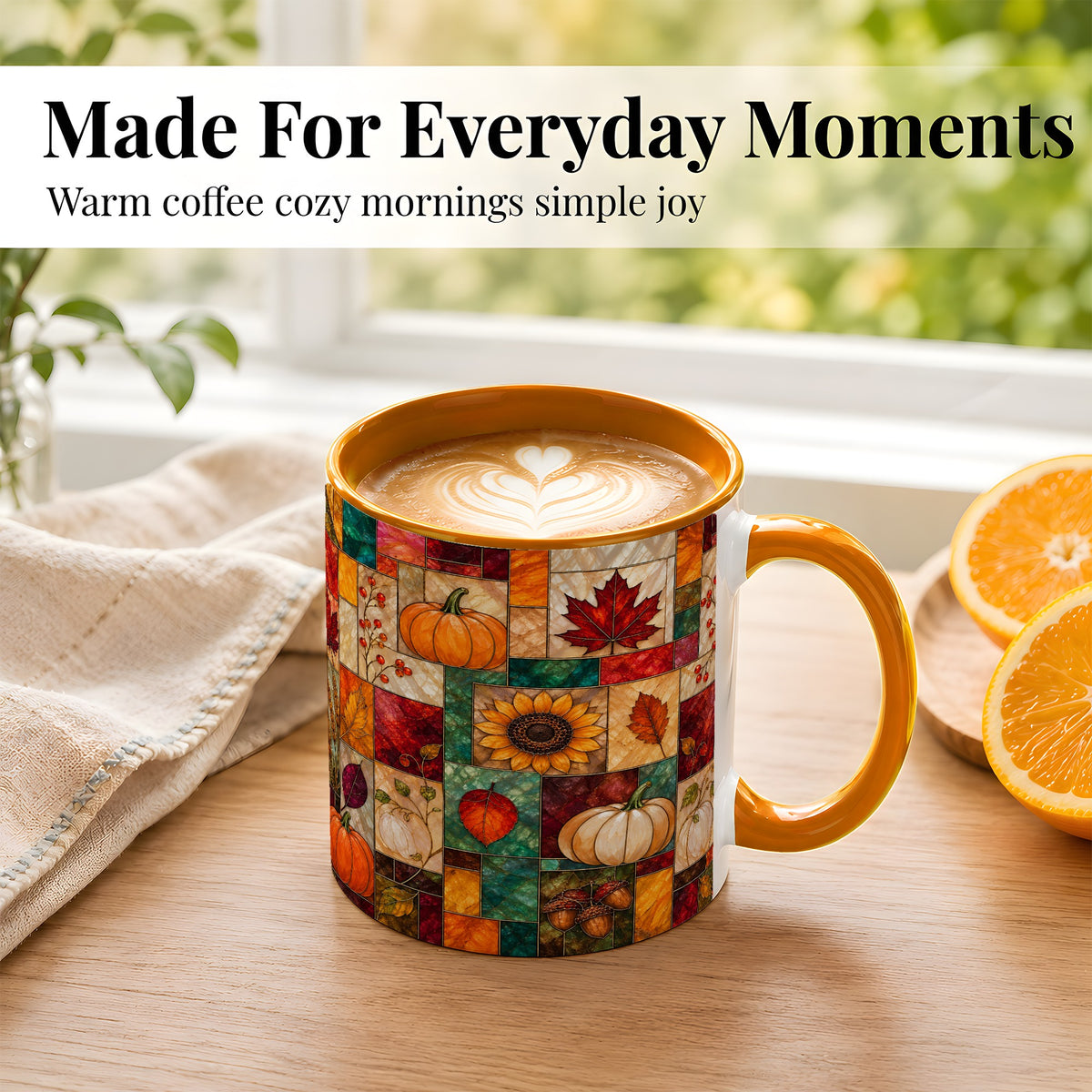 #pl[11oz|Orange] Autumn Harvest Coffee Mug, Pumpkin Leaf Mug, Ceramic Cup
