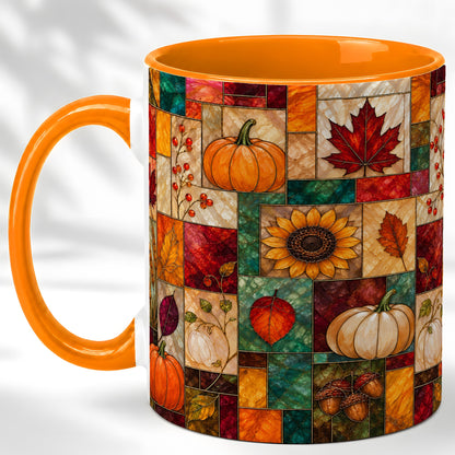#pl[11oz|Orange] Autumn Harvest Coffee Mug, Pumpkin Leaf Mug, Ceramic Cup
