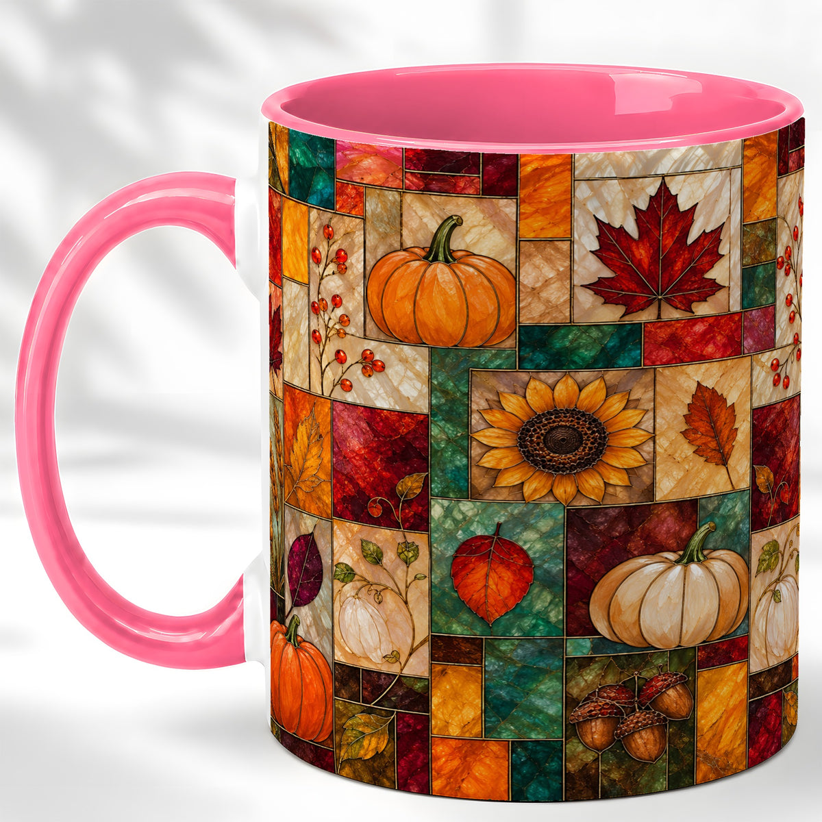 #pl[11oz|Pink] Autumn Harvest Coffee Mug, Pumpkin Leaf Mug, Ceramic Cup