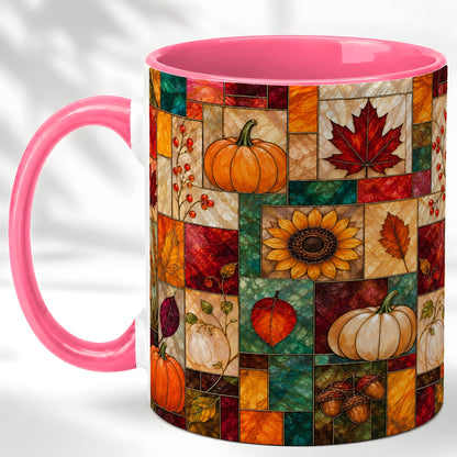 #pl[11oz|Pink] Autumn Harvest Coffee Mug, Pumpkin Leaf Mug, Ceramic Cup