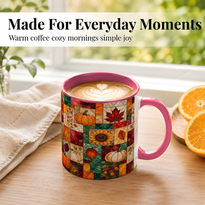 #pl[11oz|Pink] Autumn Harvest Coffee Mug, Pumpkin Leaf Mug, Ceramic Cup