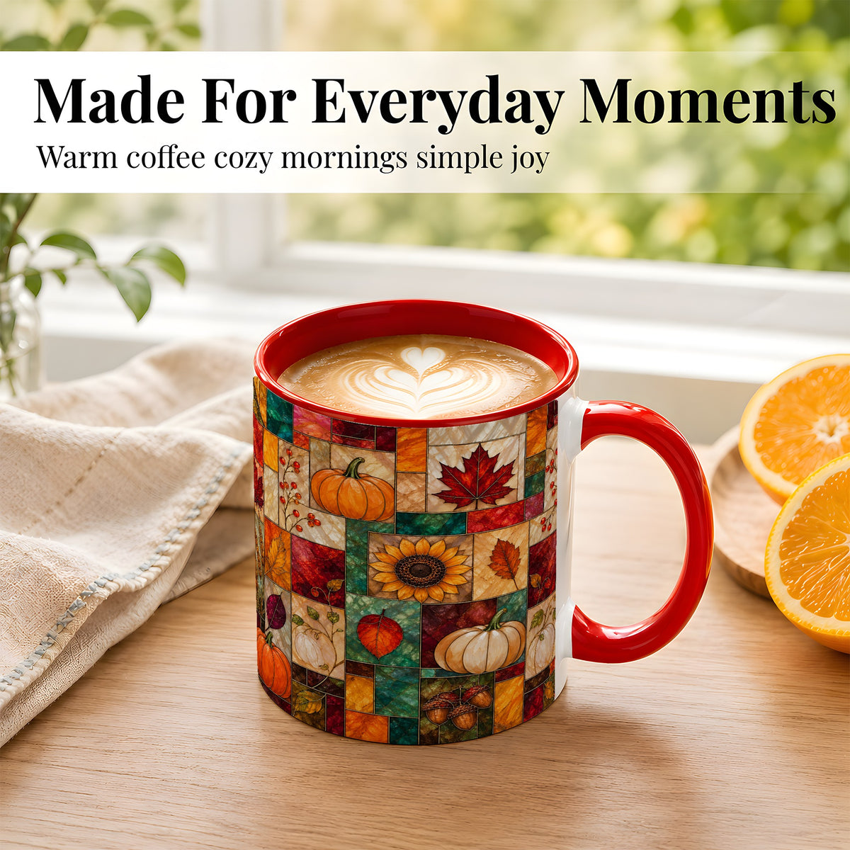 #pl[11oz|Red] Autumn Harvest Coffee Mug, Pumpkin Leaf Mug, Ceramic Cup