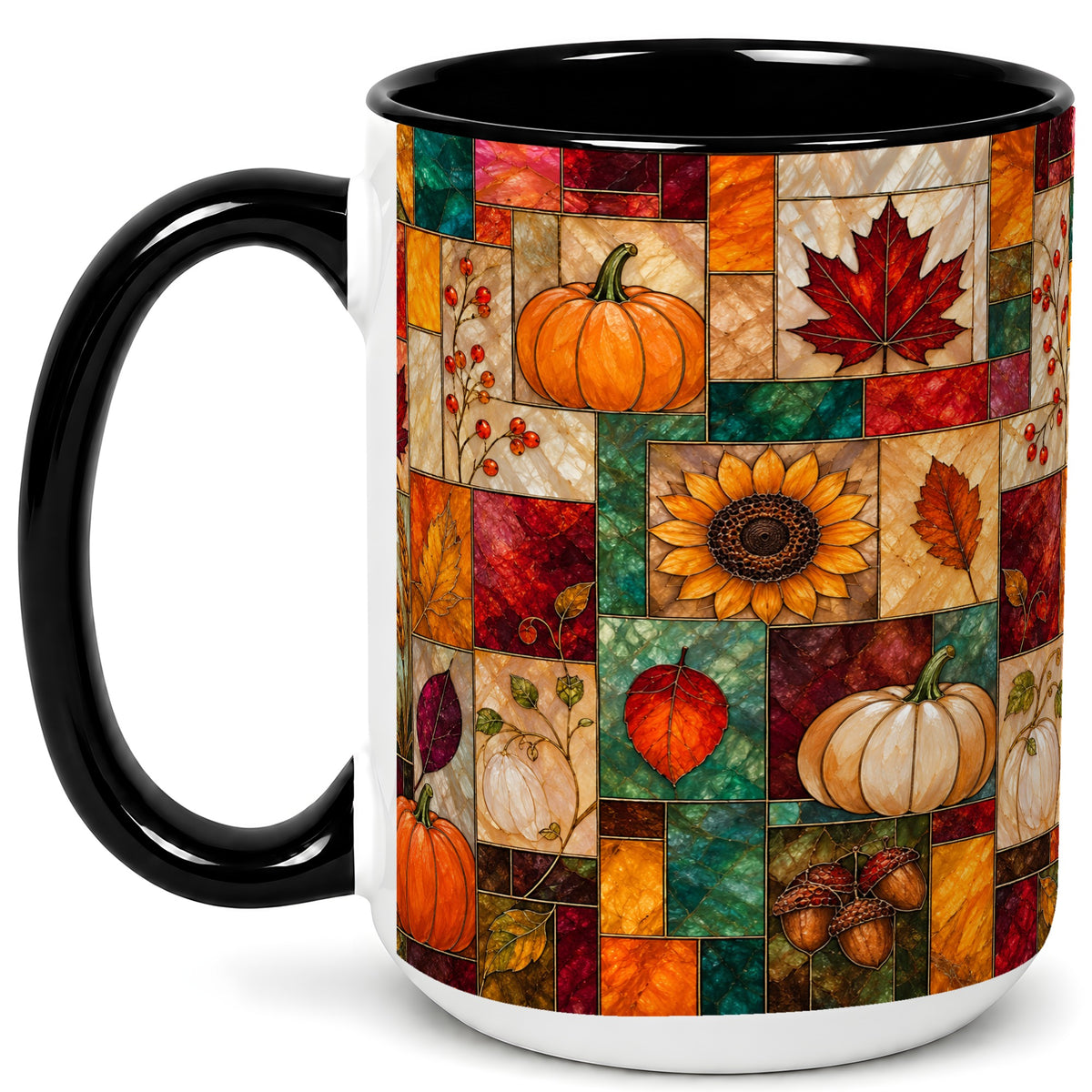 #pl[15oz|Black] Autumn Harvest Coffee Mug, Pumpkin Leaf Mug, Ceramic Cup