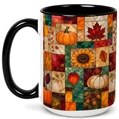 #pl[15oz|Black] Autumn Harvest Coffee Mug, Pumpkin Leaf Mug, Ceramic Cup