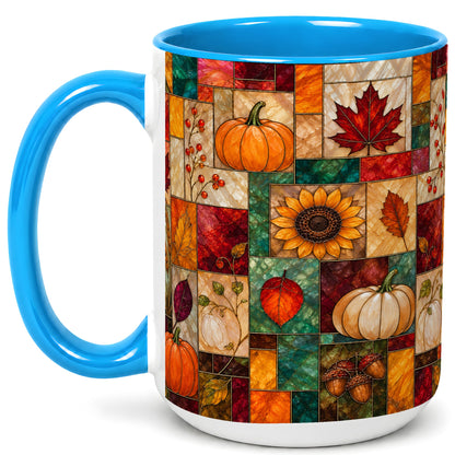 #pl[15oz|Blue] Autumn Harvest Coffee Mug, Pumpkin Leaf Mug, Ceramic Cup
