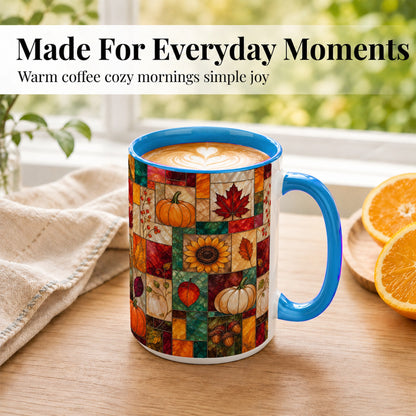 #pl[15oz|Blue] Autumn Harvest Coffee Mug, Pumpkin Leaf Mug, Ceramic Cup