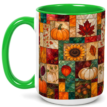 #pl[15oz|Green] Autumn Harvest Coffee Mug, Pumpkin Leaf Mug, Ceramic Cup