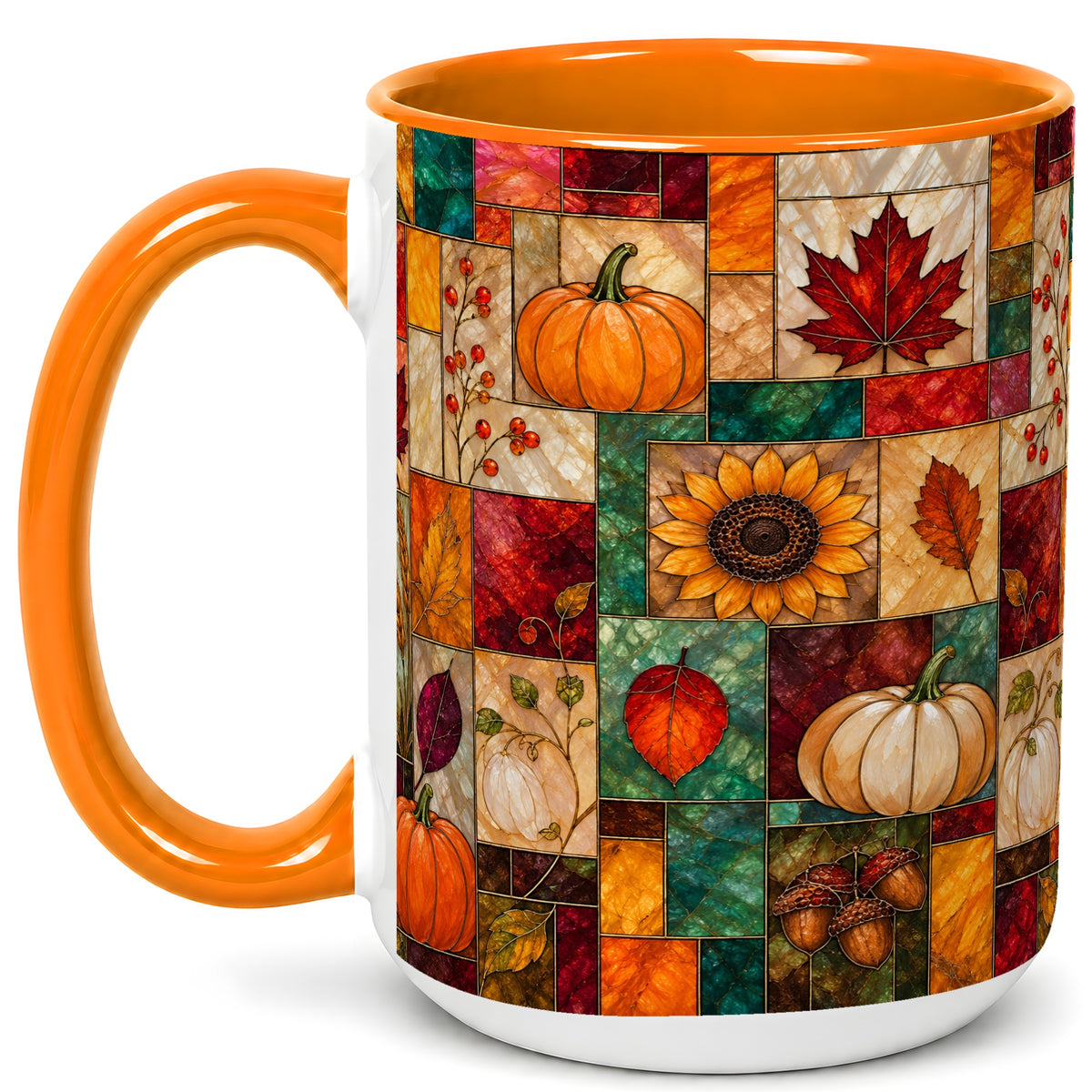 #pl[15oz|Orange] Autumn Harvest Coffee Mug, Pumpkin Leaf Mug, Ceramic Cup