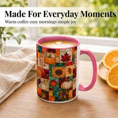 #pl[15oz|Pink] Autumn Harvest Coffee Mug, Pumpkin Leaf Mug, Ceramic Cup